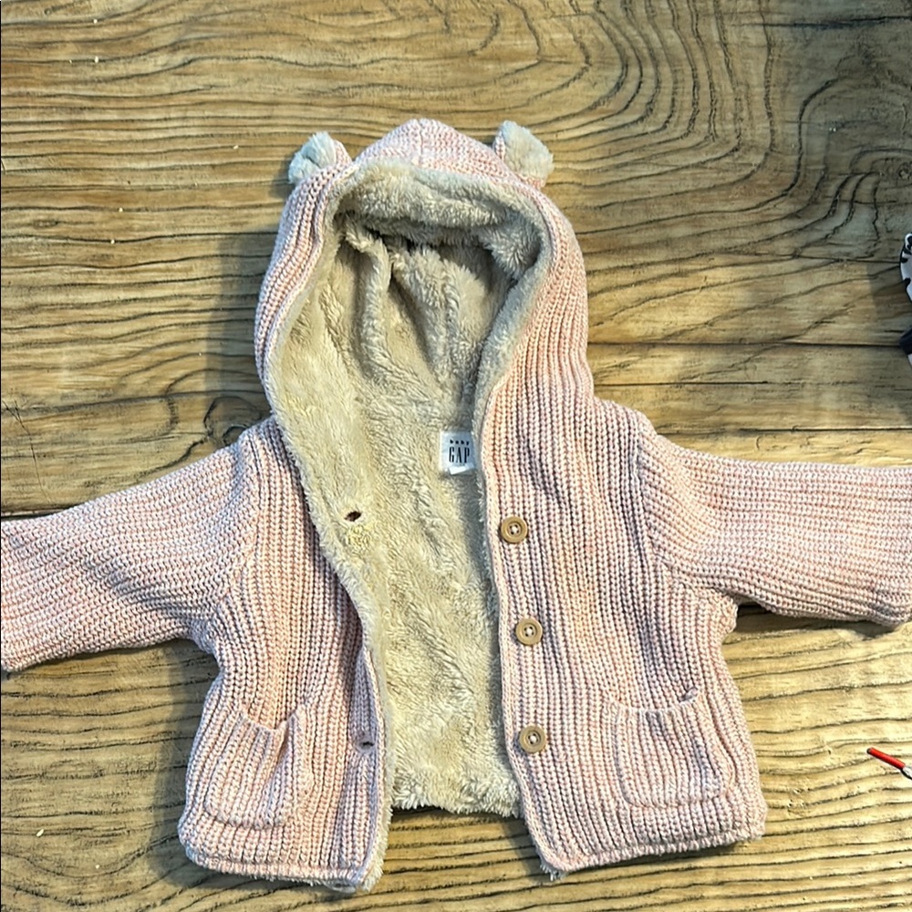 GAP Pink Knit Hoodie with Cream Lining